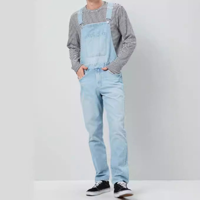 Herren Denim Latzhose im Vintage-Stil mit regulierbaren Trägern und praktischen Taschen