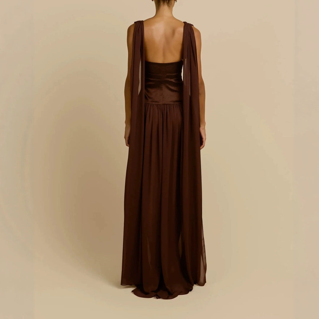 Damen Elegantes Langarm-Maxikleid mit tiefem V-Ausschnitt R&B