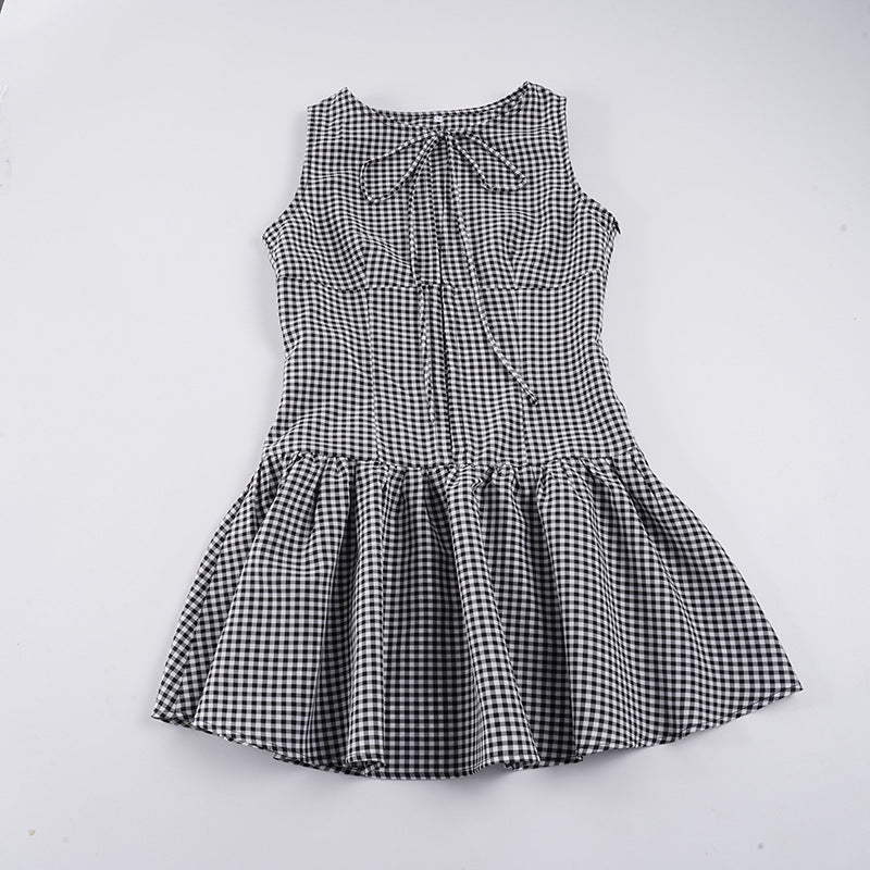 Damen sommerliches Vichy-Kleid mit verspieltem Volant und Bindeband R&B