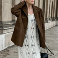 Damen Modische Wildlederjacke im Oversized-Schnitt mit klassischem Kragen und praktischen Taschen R&B