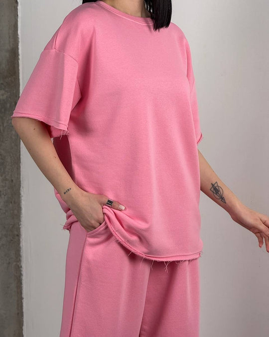 Damen lässiges Baumwoll-Set mit weit geschnittenem Oberteil und bequemen Hosen R&B