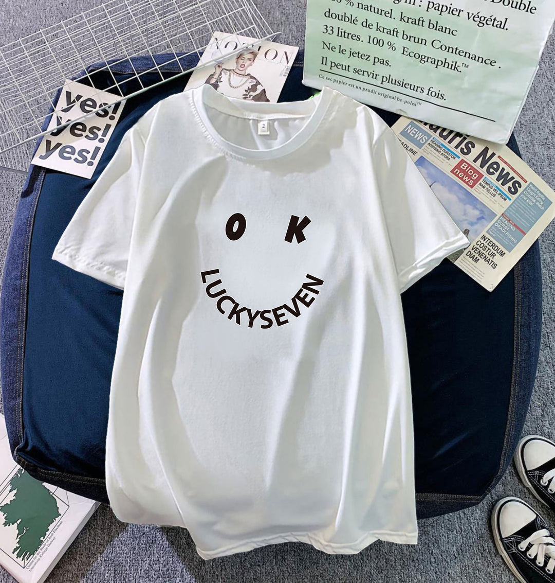 Damen modisches T-Shirt mit lässigem Smiley-Print und hochwertiger Baumwollqualität R&B