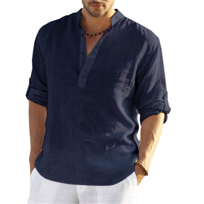 Herren Leichtes Kurzarmhemd mit Henley-Ausschnitt und umschlagbaren Ärmeln R&B