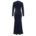 Damen Maxikleid mit detailverliR&Bt gestaltetem Long-Sleeve und eleganter Schlitz-Applikation R&B