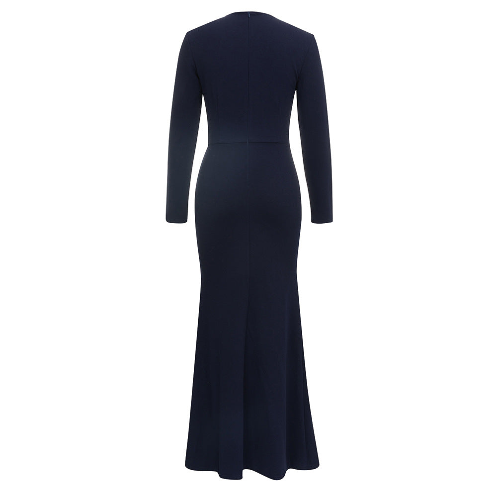 Damen Maxikleid mit detailverliR&Bt gestaltetem Long-Sleeve und eleganter Schlitz-Applikation R&B