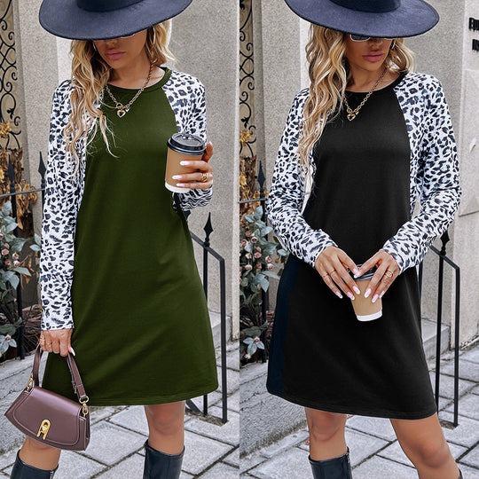 Damen lässiges Kleid mit tierischem Muster und langen Ärmeln R&B