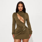 Damen Figurbetontes Minikleid mit tiefem V-Ausschnitt und eleganter Raffung R&B