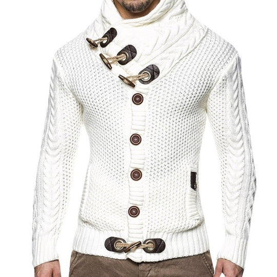 Herren Strickjacke mit asymmetrischem Kragen und einzigartigem Knopfdesign R&B
