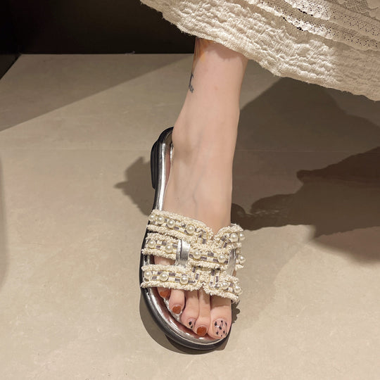 Damen Glamouröse Sandalen mit luxuriösen Perlenapplikationen R&B