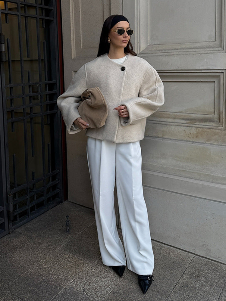 Damen Oversized Wolljacke mit edlen Knopfdetails R&B