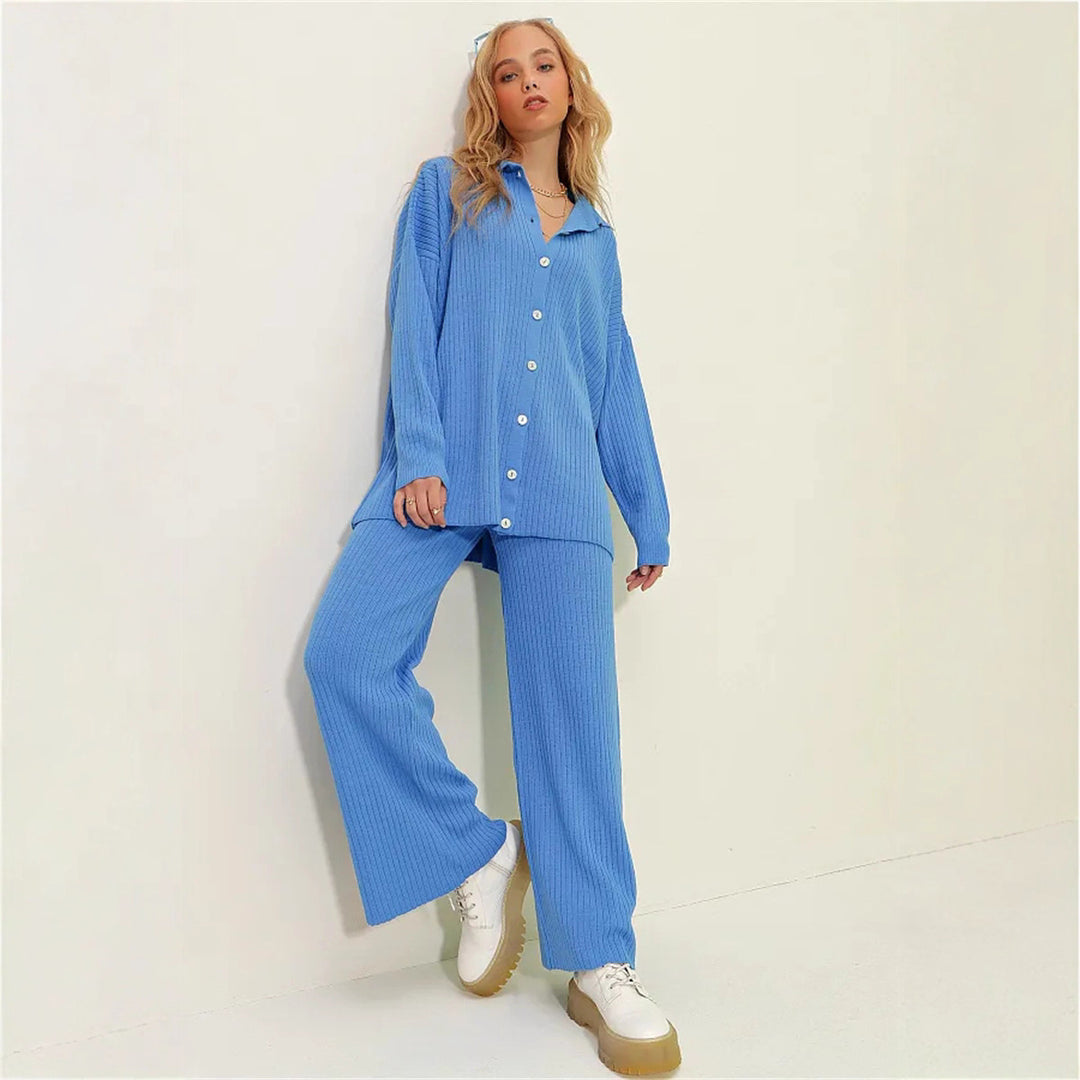 Damen lässiges Zweiteiler-Set mit bequemer Weite und Knopfdetails R&B
