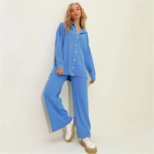Damen lässiges Zweiteiler-Set mit bequemer Weite und Knopfdetails R&B