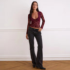 Damen Spitzenoberteil mit tiefem V-Ausschnitt und floralem Design R&B