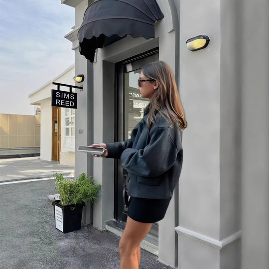 Damen lässige Oversize-Jacke mit praktischen aufgesetzten Taschen R&B