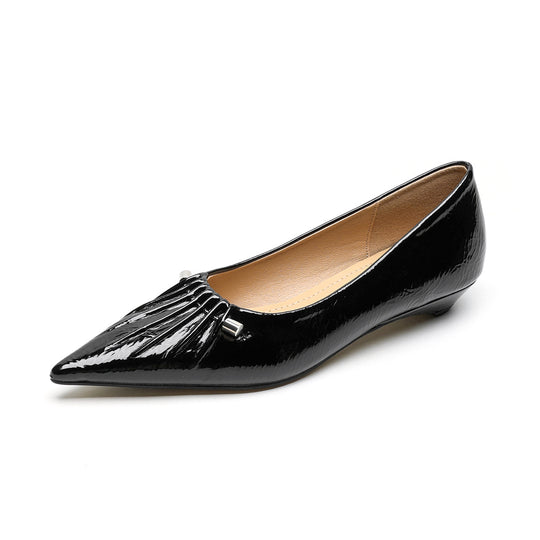 Damen spitz zulaufende Ballerinas mit dekorativem Faltendesign und metallic Akzent R&B
