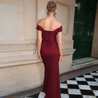 Damen Elegantes Maxikleid mit Off-Shoulder Schnitt und Raffungen R&B