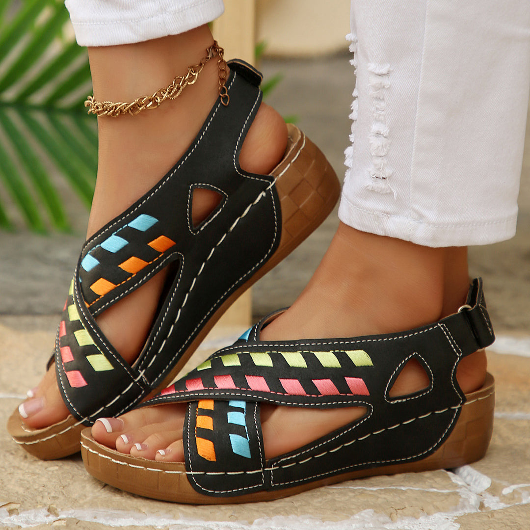 Damen offene Freizeit-Sandalen mit kunstvollem Flechtmuster R&B
