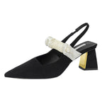Damen Sling-Pumps mit dekorativem Riemchen und goldenem Blockabsatz R&B