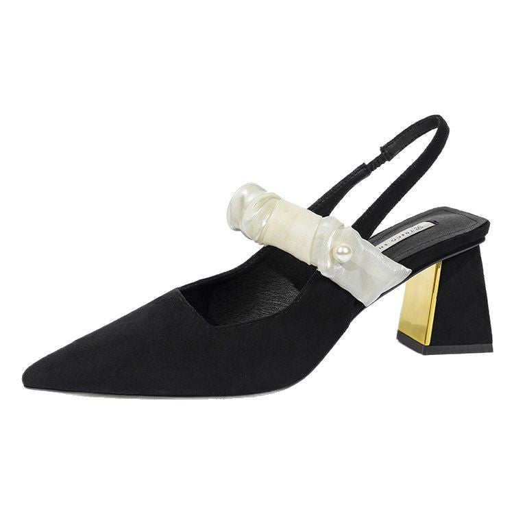 Damen Sling-Pumps mit dekorativem Riemchen und goldenem Blockabsatz R&B