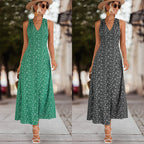 Damen Maxikleid mit floralem V-Ausschnitt und schwingendem Rock R&B