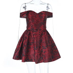 Damen Off-Shoulder Cocktailkleid mit floralem Jacquard-Muster R&B