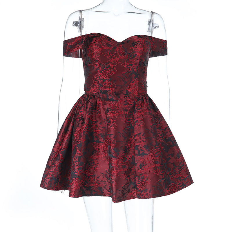 Damen Off-Shoulder Cocktailkleid mit floralem Jacquard-Muster R&B