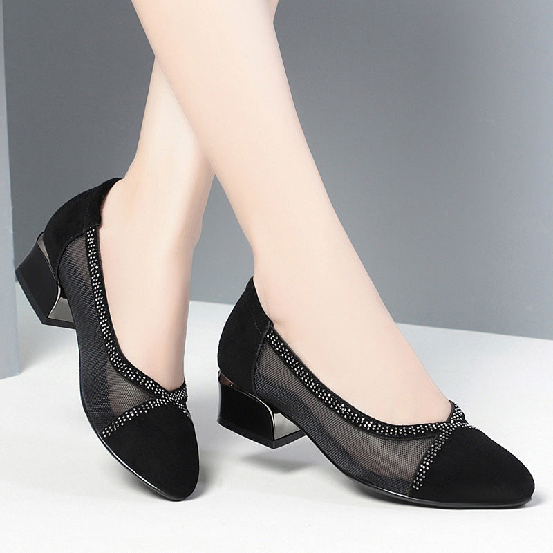 Damen Elegante Ballerinas mit transparentem Mesh-Einsatz und funkelndem Strassdetail