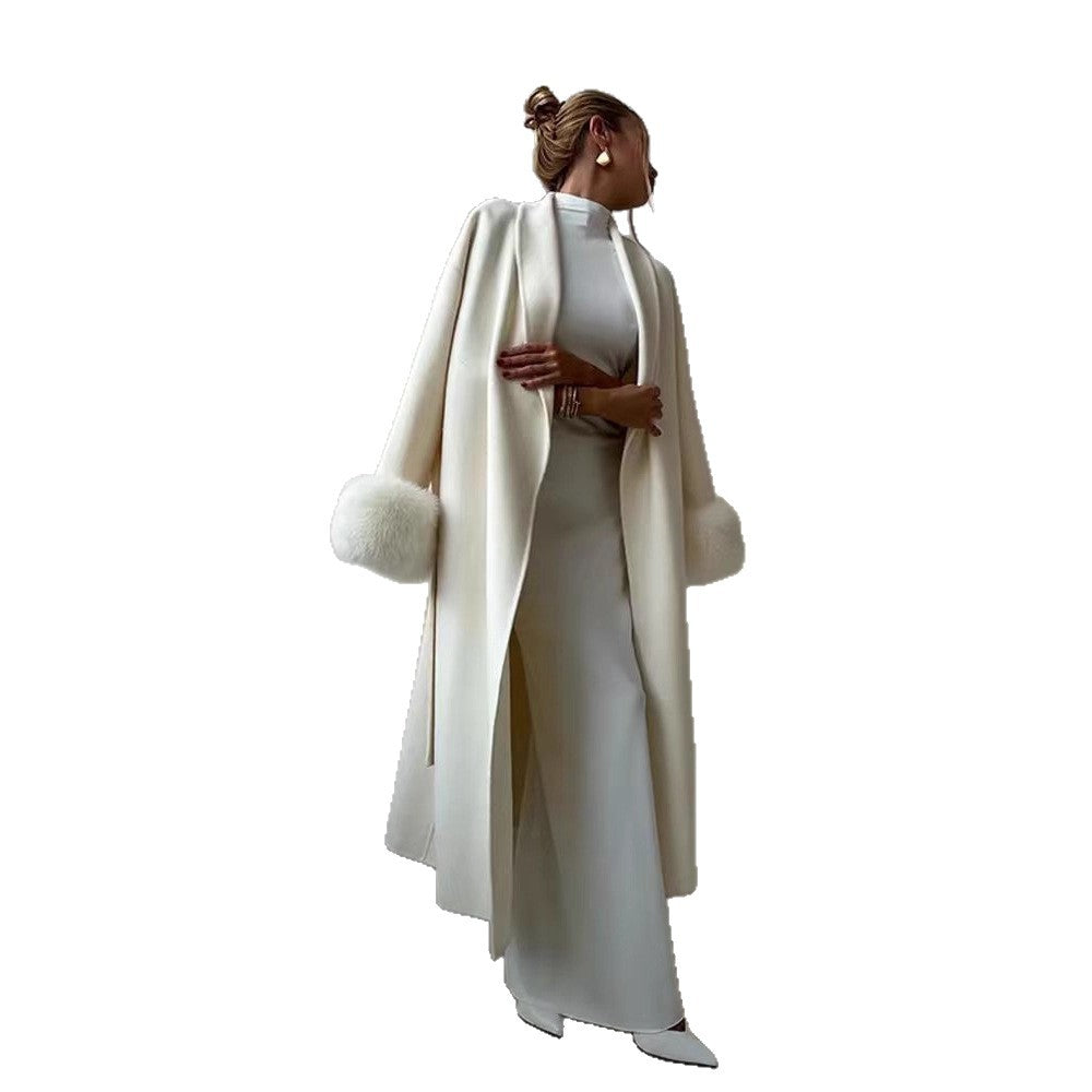 Damen eleganter, warmer Mantel mit luxuriösen Fellsärgen R&B