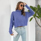 Damen Grobstrickpullover mit hohem Rollkragen und romantischem Zopfmuster R&B