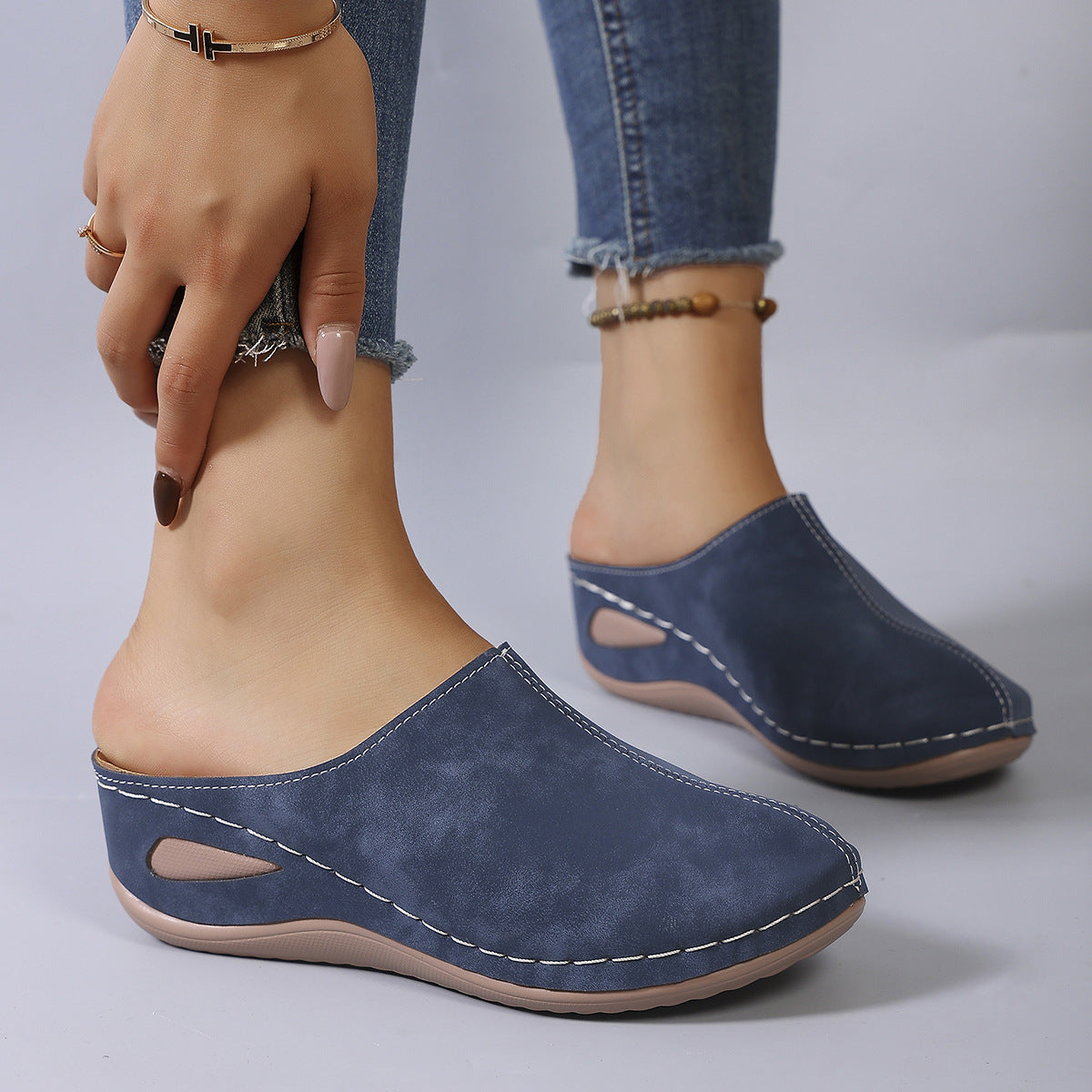 Damen Bequeme Clogs aus hochwertigem Leder mit ergonomischem Fußbett R&B