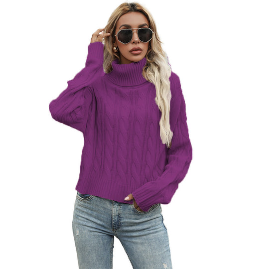 Damen Grobstrickpullover mit hochgeschlossenem Kragen und lockerer Passform R&B