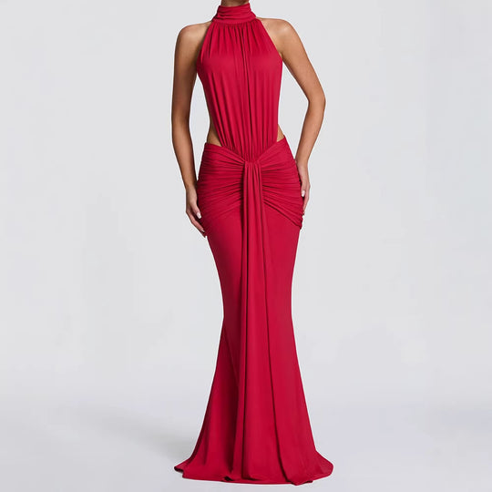 Damen Elegantes Maxikleid mit drapiertem Vorderteil und hochgeschlossenem Design R&B