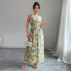 Damen Maxikleid mit geometrischem Design und tailliertem Schnitt R&B