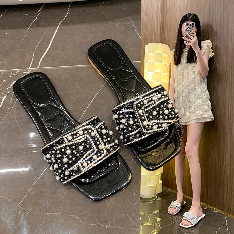 Damen Lifestyle Slides mit eleganter Perlenschließe R&B