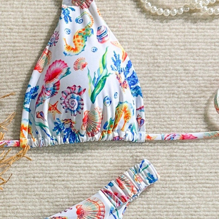 Damen Bikini-Set mit buntem Unterwasser-Motiv und verstellbaren Trägern R&B