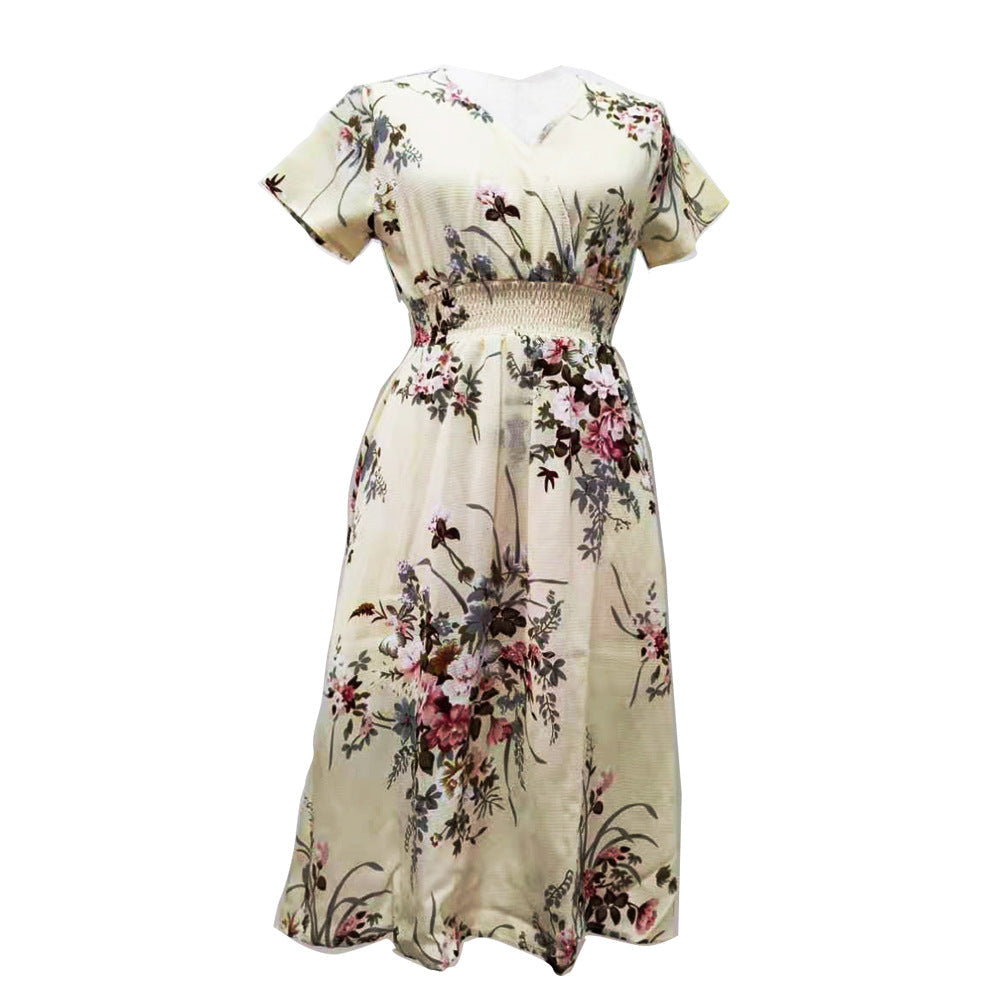 Damen langärmliges Kleid mit floralem Design und elastischem Taillenbund R&B