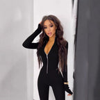 Damen Sportlicher Jumpsuit mit Reißverschluss und figurbetontem Schnitt R&B