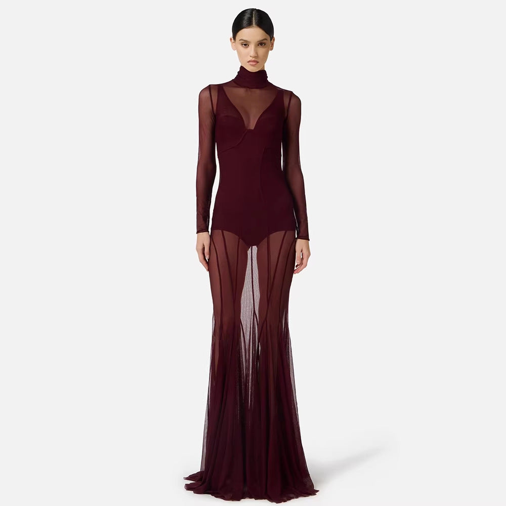 Damen Elegantes und transparentes Abendkleid R&B