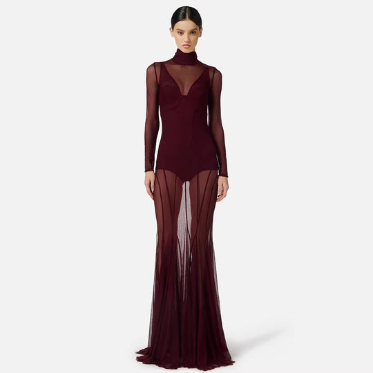 Damen Elegantes und transparentes Abendkleid R&B