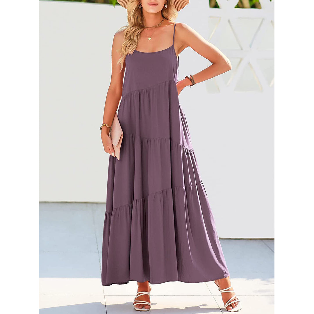 Damen Maxikleid mit zarten Spaghetti-Trägern und fließendem Schnitt R&B
