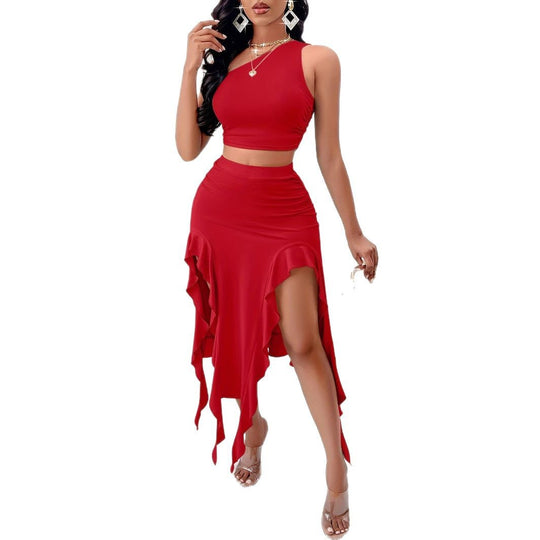 Damen Midi-Rock mit hohem Schlitz und asymmetrischem Saum R&B