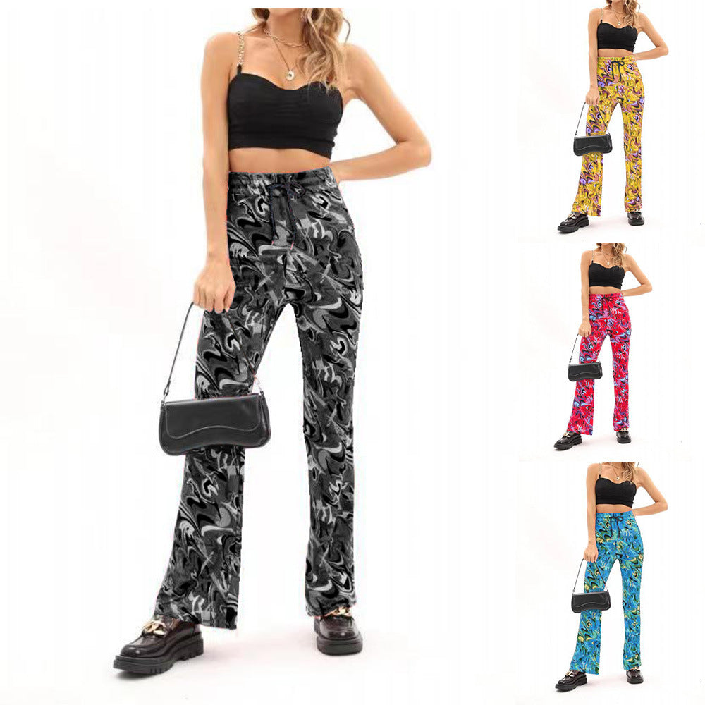 Damen weite Palazzo-Hose mit modischem Wellenmuster und elastischem Bund R&B