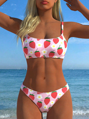Damen Bikini-Set mit fruchtigem Erdbeerprint und verstellbaren Trägern R&B
