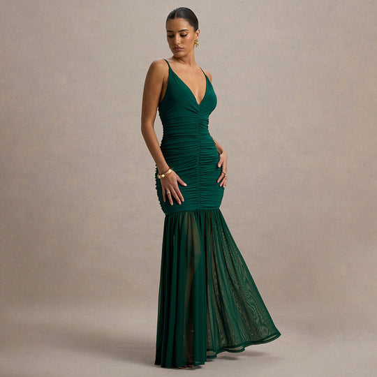 Damen Elegantes bodenlanges Kleid mit raffinierten Rüschendetails R&B