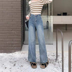 Damen Hochtaillierte weite Jeanshose im modernen Stil mit komfortablem Sitz R&B