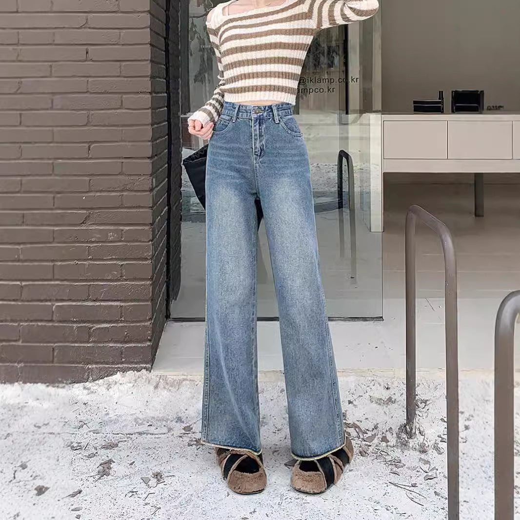Damen Hochtaillierte weite Jeanshose im modernen Stil mit komfortablem Sitz R&B