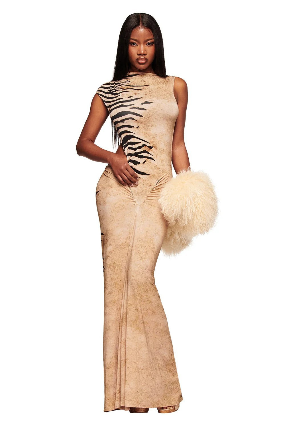 Damen Elegantes Maxikleid mit asymmetrischem Schnitt und Tiermotiv R&B