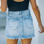 Damen Vintage Denimrock mit hohem Bund und ausgefranstem Saum R&B