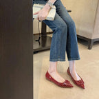 Damen elegante spitze Ballerinas mit hochglänzender Oberfläche R&B