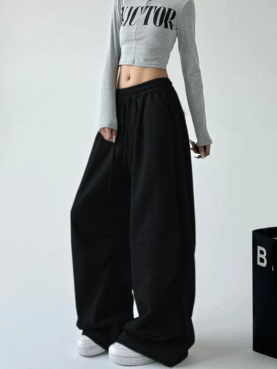 Damen lässige weit geschnittene Jogginghose mit elastischem Bund und Kordelzug R&B